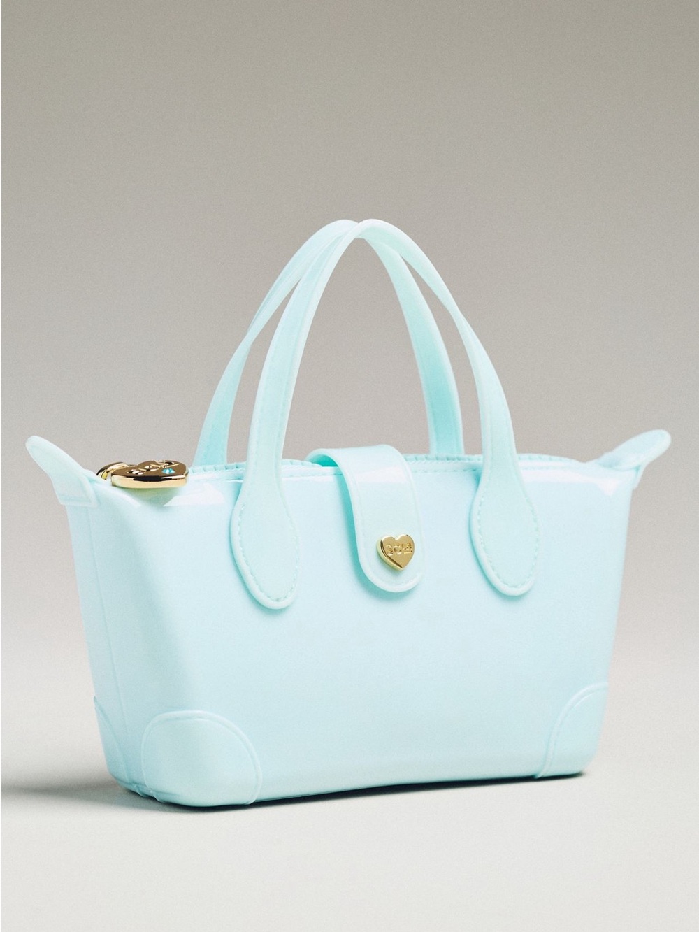 Light Blue Mini Tote Bag with Gold Heart Accent